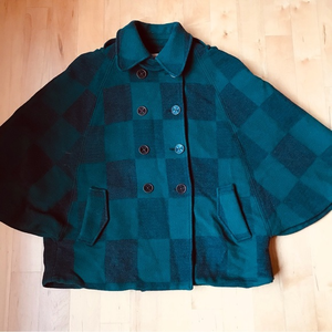 Anthropologie Cartonnier Wool Plaid Check Cape‎ Coat Women's M